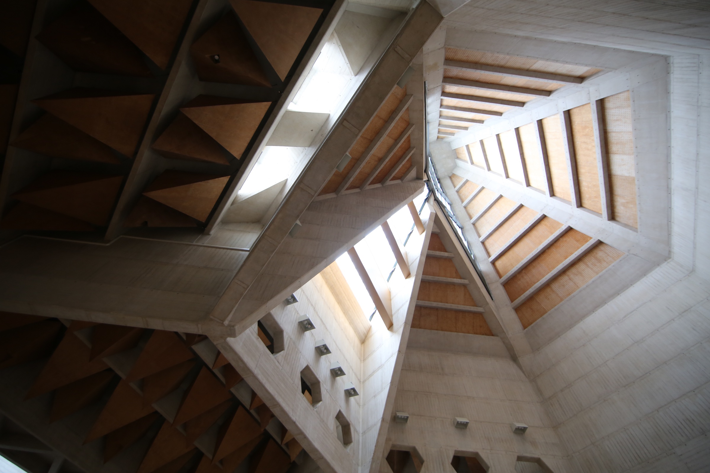 Architectural roof structure viewed from inside